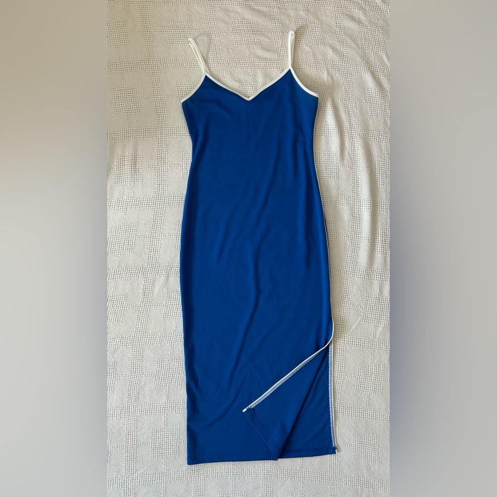 Chic Blue Tank Dress with White Accents